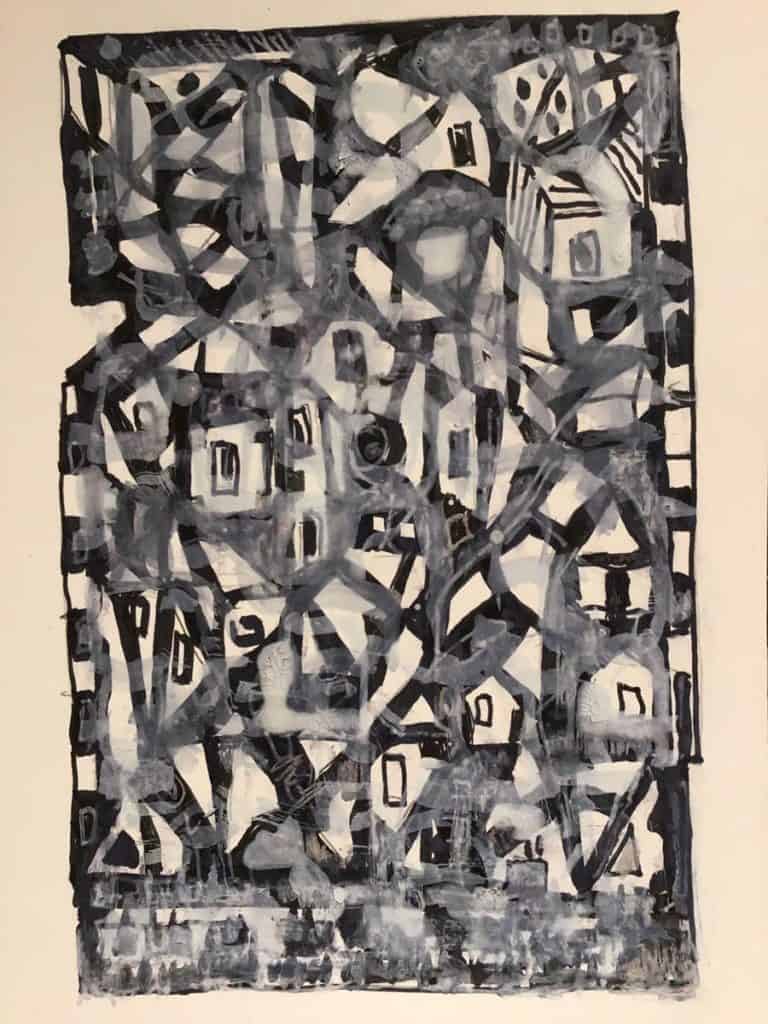 Life in a Shtetl - abstract painting by Harrison Goldberg