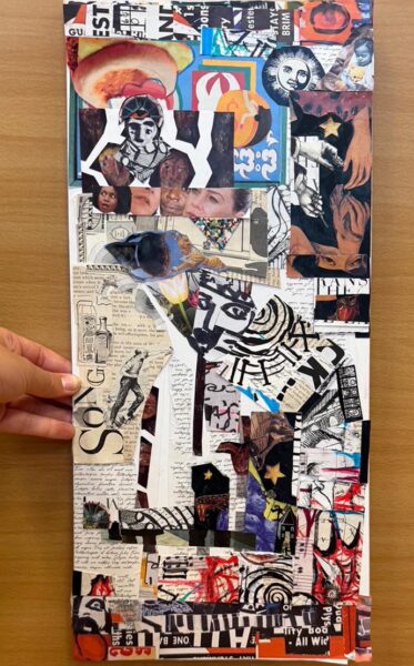 Collage produced by Harrison Goldberg and schoolchildren at Point Arena Library after-school Collage Workshop